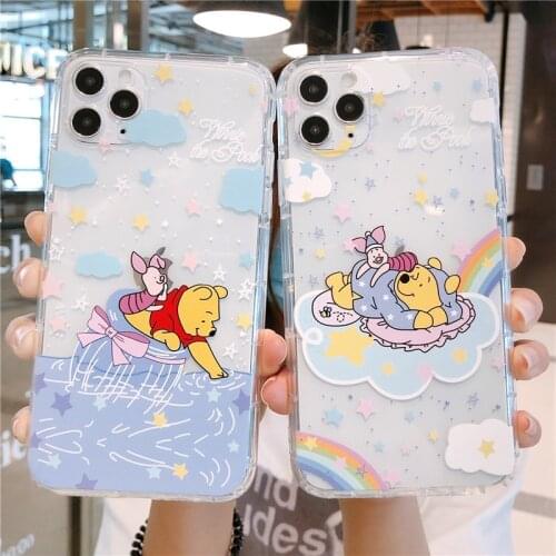 Cartoon Disney Winnie the Pooh Soft Case for iPhone 12 Pro 11 Pro XS Max X XR 7 8 Plus Back Cover Silicone TPU Anti-fall Shell