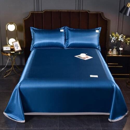 Ice silk bed sheet three-piece set, double bed single bed, summer bed linen, machine washable solid color single bed
