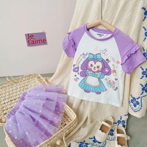 Baby Girls Clothing Sets Summer Kids Clothes Cute Rabbit Print Cotton T Shirt Net Yarn Cake Skirt Girls 2pcs Baby Cartoon Suits