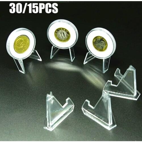 30/15PCS Acrylic Round Box Coin Badge Display Stand Commemorative Coins Show Rack Storage Holder Coin Collection Supplies