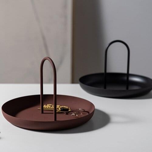 Round Jewelry Tray Living Room Kitchen Table Meal Ring Trays Storage Sofa Tray with Handle Home Decor