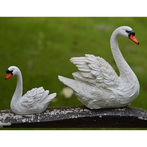 2 Pieces Miniature Swan Sculpture Figurine Statue Handicraft for Home Office Table Decoration Ornament