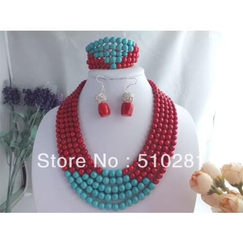 Fashion Beautiful African Wedding Coral Natural stone Beads Necklace Set