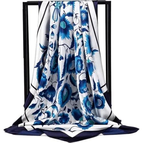 Fashion Print Scarves For Women Silk Satin Kerchief Head Scarf Female 90*90cm Square Shawls and Wraps Hijab Scarfs For Ladies