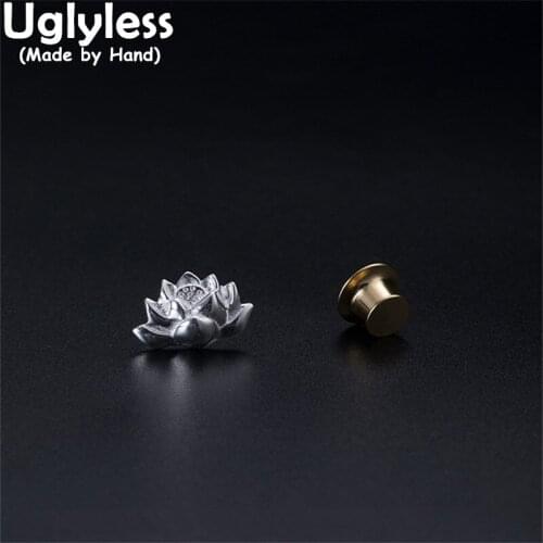 Uglyless Ethnic Handmade Silver Lotus Pins Brooches Neutral Unisex Lotus Flowers Brooch for Men Women China Chic Vintage Jewelry