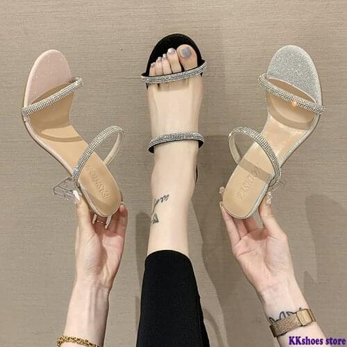 New Transparent Cool Women Shoes Woman Mules 2021 Summer Crystal Shoes Spike High Heels Buckle Ladies Shoes Slides Slippers
