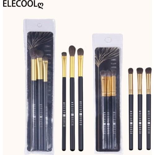 ELECOOL 3 Pcs Goat Hair Makeup Eye Shadow Brush Set Tool Ultra Soft Make Up Tapered Blend Diffuse Kit Cut Crease Brush Cosmetic