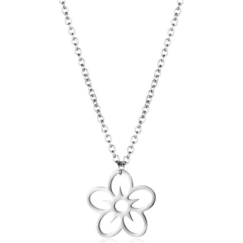 Stainless Steel Hollow Lucky Plant Lotus Flower Pendant Chain Necklace Love Woman Mother Girl Gift Wedding Jewelry