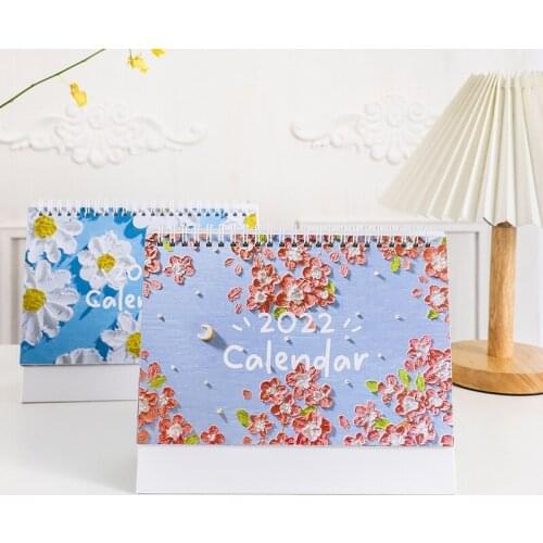 2022 New Kawaii Cute Flower Oil Coil Calendars Creative Desk Calendar Daily Schedule Planner Agenda Organizer n1100