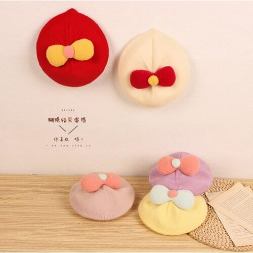 New Cute Lovely Autumn Winter Kids Girls Caps Berets Bowknot Beanies Hats Fashion Knitted Cotton Toddler Girls Hats