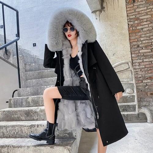 OFTBUY 2021 New Real Fur Coat Winter Jacket Women Parka Natural Fox Fur Collar Hood Thick Warm Liner Outerwear Streetwear 3 In 1