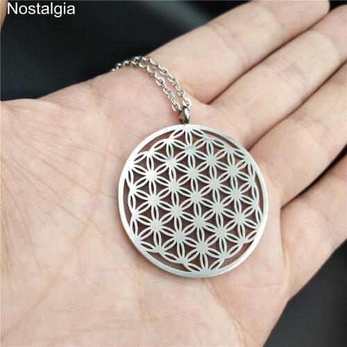 10Pcs Fleur De Vie Sautoir Stainless Steel Flower Of Life Necklace Sacred Geometry Neckless Bijoux Acier Inoxydable Femme Colier