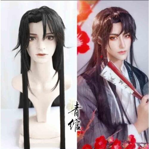Anime Cosplay Hanfu Wigs Men Black Ancient Chinese Hanfu Wigs Headgear Accessories Hanfu Black Long Straight Wigs For Men Women