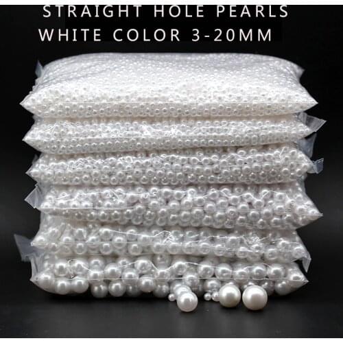 3mm-20mm straight holes white round Acrylic Sewing pearl spacer beads clothes headwear shoes bag craft beaded DIY Jewelry Making