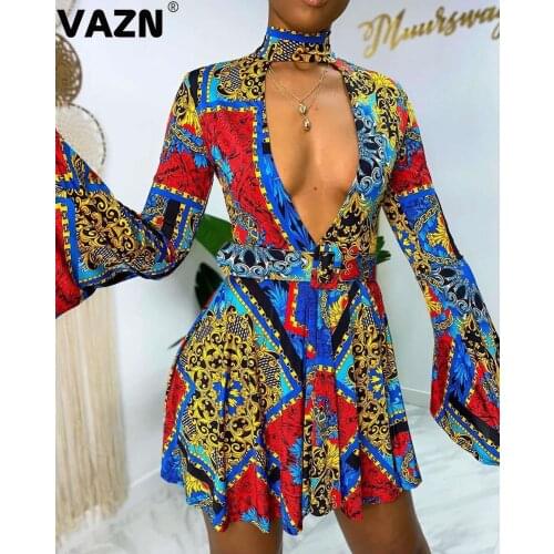 VAZN New 2021 Sexy Club Birthday Dress Deep V-neck Pleated Chic Ladies Mini Dress Slim Elegant Female Dress Club Shinny Dress