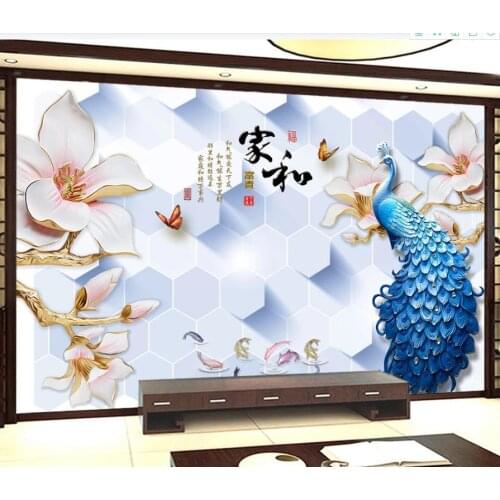 Custom photo wallpaper 3d mural wallpaper for walls 3d Modern jade carving flower peacock background wall papers home decor