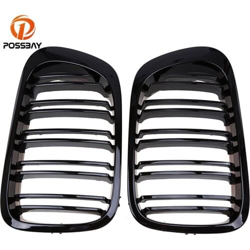 POSSBAY Black Double Slat Kidney Grille Car Front Racing Grill for BMW 3-Series E46 330Ci/M3/M3 CSL Coupe 1999-2003 Pre-facelift