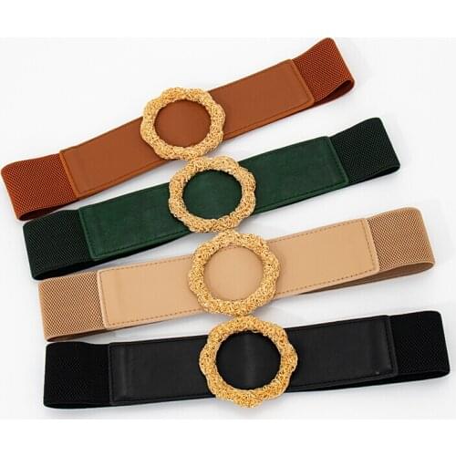 New Style Hollow Round Buckle Women Elastic Belt Luxury Top Quality Female Belts Coat Sweater Dress Belt Waistband Accessories
