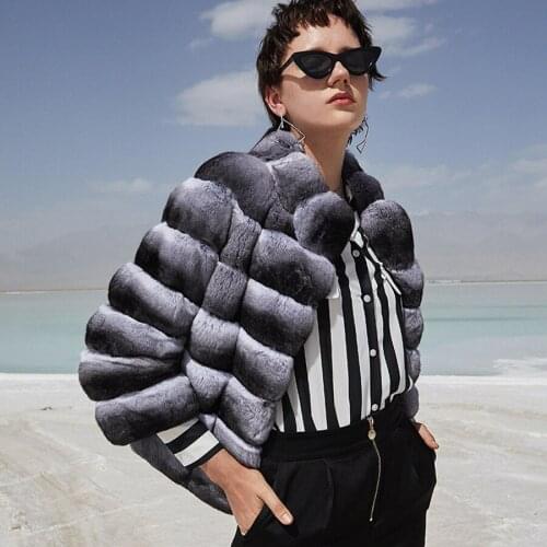 Fur Coat Jacket Winter Cropped Fashion Outerwear 100% Real Rex Rabbit Fur Overcoat Classic Stand Collar