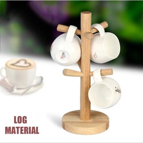 Nordic Kitchen Wooden Cup holder Coffee Tea Cup Rack Storage Holder Stand for mugs Shelf With 6 Hooks