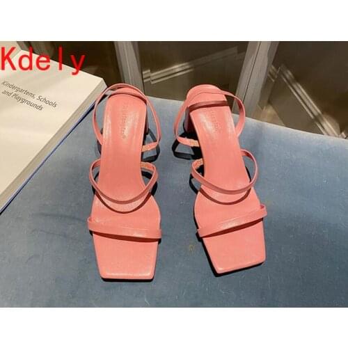 2021 Women Summer Sandal Shoes Square High Heels Slides Narrow Band Female Open Toe Rome Slides Beach Vacation Shoes