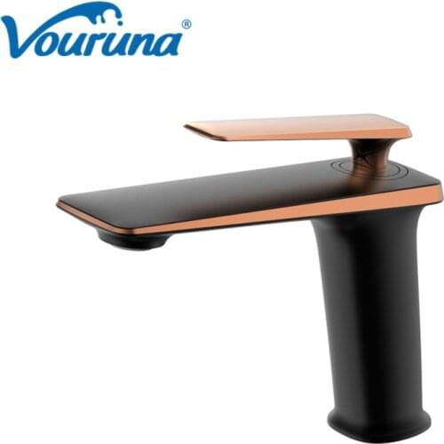 VOURUNA Rose Golden&Black Single Lever Basin Faucet Bathroom Lavatory Sink Mixer Tap New Unique Style