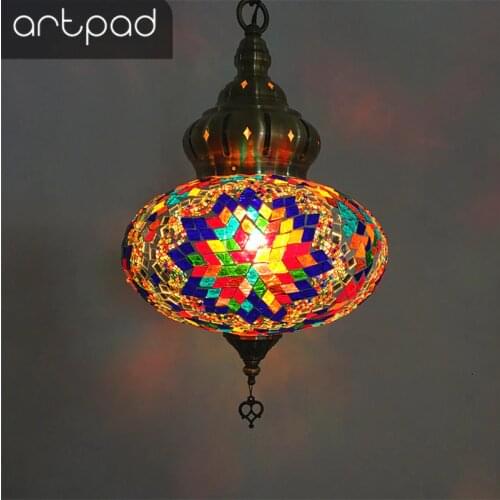 Artpad Turkish Lamp Colorful Glass Pendent Light E14 Warm White Bedroom Bar Corridor Balcony Home Kitchen Fixture Lighting Lamp