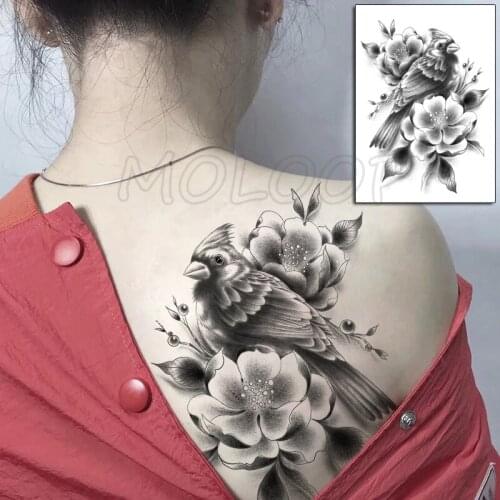 Tattoo Sticker Bird Peony Flower Plant Waist Arm Tattoos Temporary Fake Tatoo for Women Body Art