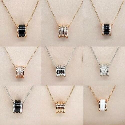 Top Fashion Hot Brand Spring Barrel Pendant Necklace Men Women Bijoux In Stainless Steel Ceramic Original Design Bijoux Gifts