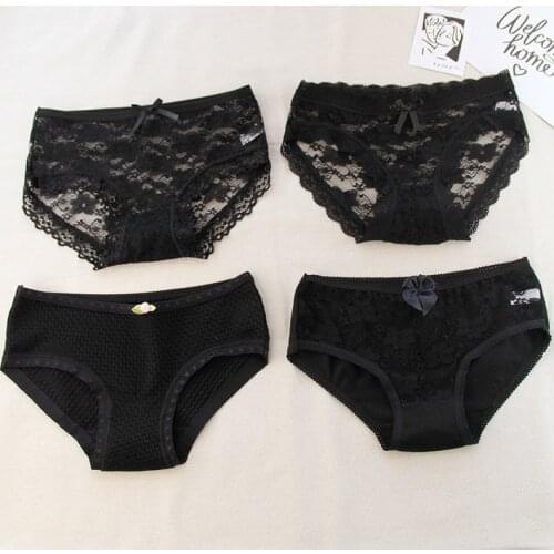 Real New Sale low waist young Girls Underwear 4pc/lot Cotton Lovely girl Briefs solid lace Panties black students teenagers