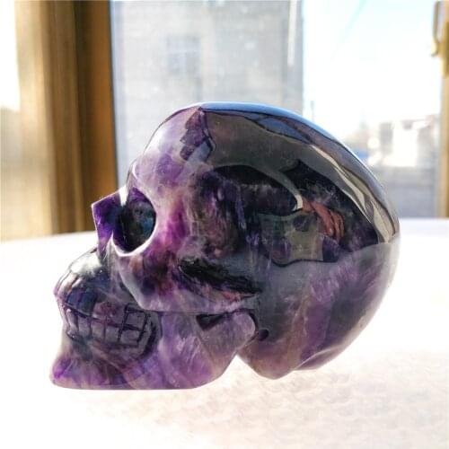 High Quality Natural Brazilian Dream Amethyst Hand-Carved Skull Healing Stone Folk Crafts