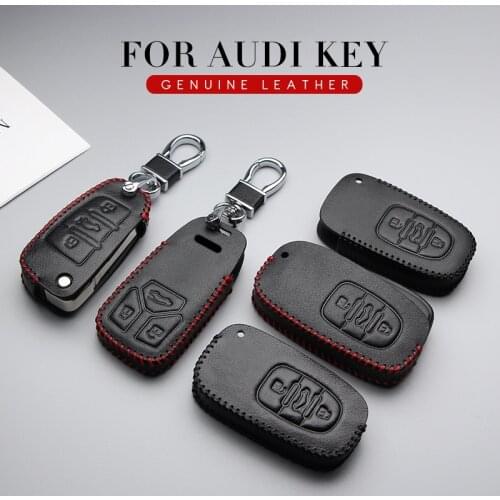 High Quality Leather Car Key Case Cover For Audi A1 A2 A3 A4 A5 A6 A8 Allroad Cabriolet Q2 Q3 Key Parts Skin Shell Car Styling