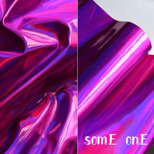 Rose Purple Laser Pu Leather Waterproof Mirror illusion DIY Coat Background Decor Stage Clothes Designer Fabric PU 50*130cm