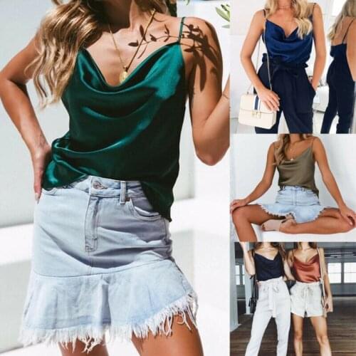 Womens V Neck Tank Summer T-Shirt Camisole Vest Loose Strappy Cami Tops