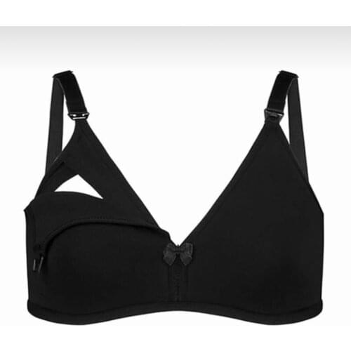 Womens Black Cotton Breast Feeding bra