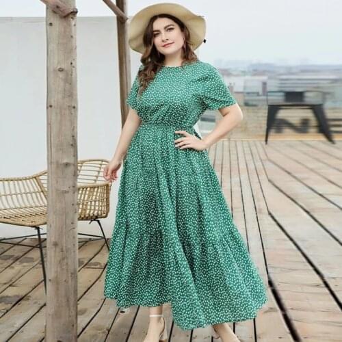 2021 Summer Dress Women O Neck Short Sleeve Floral Print Casual Dress Plus Size High Waist Long Boho Beach Dresses