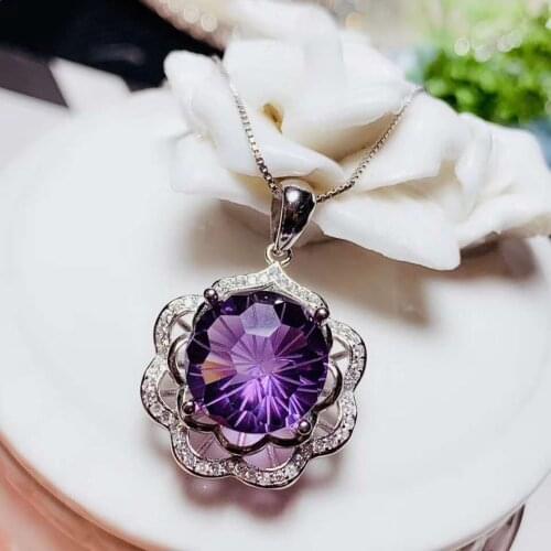 Amethyst Pendant Natural Real Amethyst necklace Solid S925 Sterling Silver For Women Colour Gem Stone Fine Jewelry