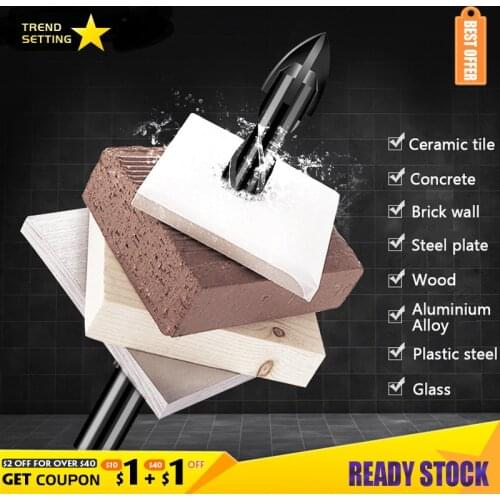 1pcs Alloy Cross Hex Drill Bit Tile For Wood Glass Ceramic Concrete Brick Wall Hole Opener Triangle Home Drilling Cutter Tool