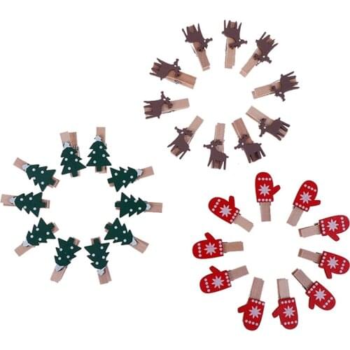 10Pcs Red Christmas Santa Claus Wood Clips Mini Wooden Photo Paper Peg Pin