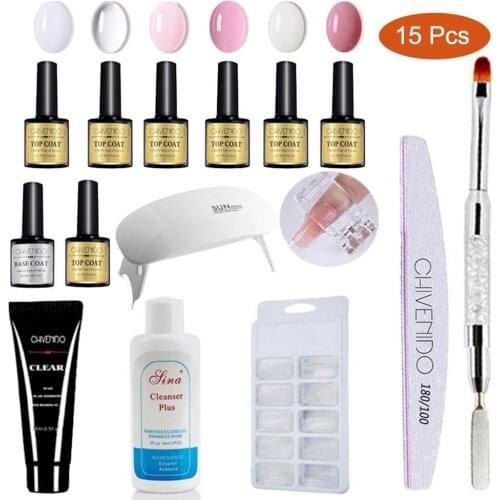 14Pcs nail Gel Set Nail Extension Kit Soak Off UV Off White Acryl Gel Quick Building Finger Extension Camouflage For Nail Art