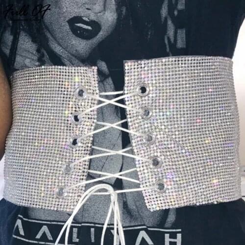 Sexy women Metal Chain Crop Tops Crystal Womens Bandages Diamond Sparkly Sequins Hollow Plain Backless Nightclub Party Vest Belt