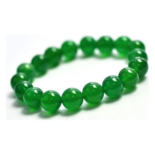 389 Pretty 10mm Round Green stone Round beads Elastic 7.5" Bracelet