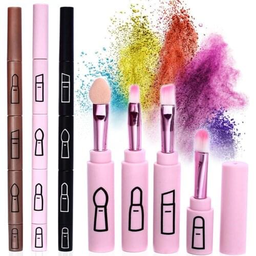 4 in 1 Professional Makeup Brush Portable Retractable Eyeliner Brush For Lip Eye Shadow Brush Travel Outdoor Beauty Tools