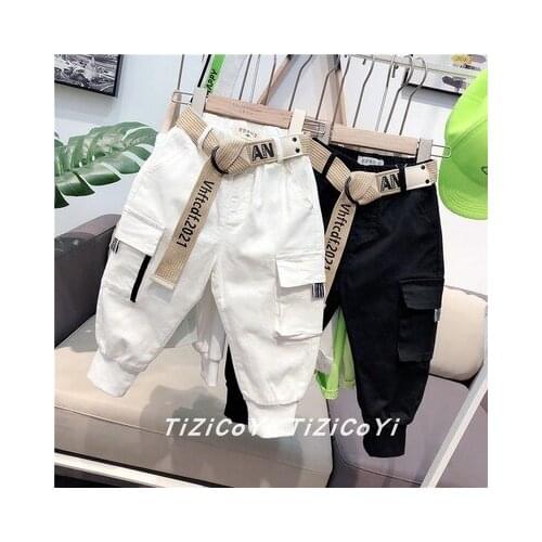 Boys' Trousers 2021 Spring New Baby Boys Casual Trousers Cotton Stretch Comfortable Pants Childrens Sport Pants with Belt 2-8Y