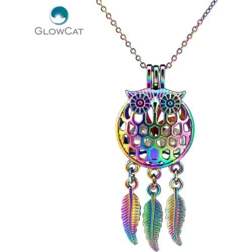C707 COLORS Dream Catcher Owl Beaty leaf Necklace Pendant Aroma Essential Oil Diffuser Locket Necklace