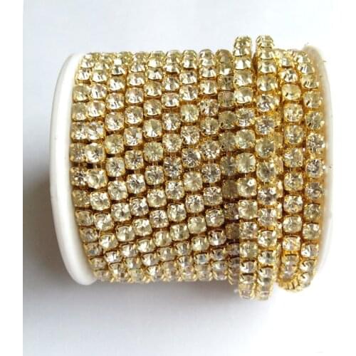 Gold base clear crystal Rhinestones SS6 to SS18 intensive 10 yards/roll new style diy beauty accessories rhinestone chain