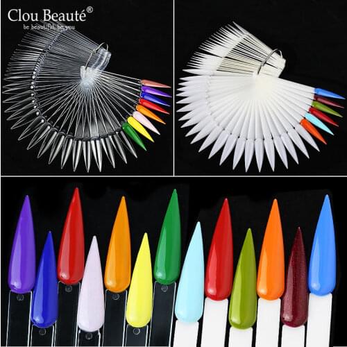 Clou Beaute 50pcs Color Chart For Nail Polish With Ring Display Acrylic Practice Nail Tips Fake Nail Art Fan Shaped Palette Card