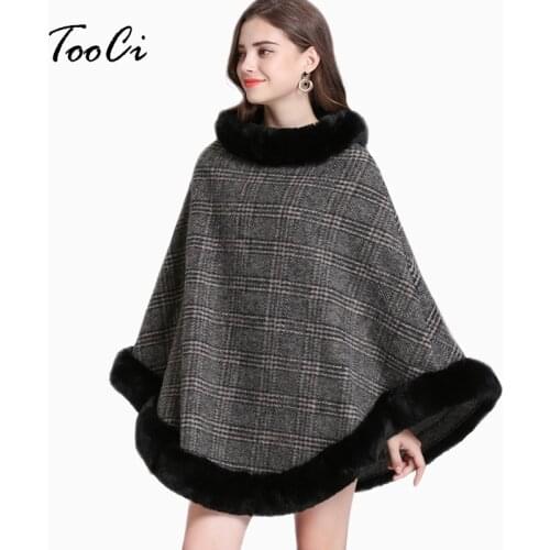 Elegant Women Spring Faux Fur Pullover Bat Sleeve Ponchos And Capes Black Round-Neck Knit Sweater And Pullovers Faux Fur Coat
