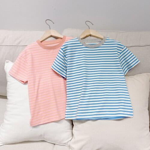 Pre-sale 4.20 spring summer boys and girls striped short-sleeved round neck T-shirt top Casual cotton comfortable T-shirt