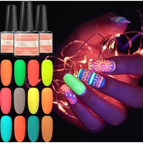 RBAN NAIL Luminous Nail Gel Glow In Dark Fluorescent Neon UV LED Semi Permanent Soak Off Gel Varnish Lighting In Night Varnish